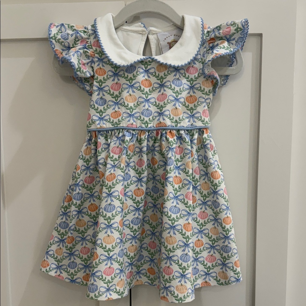 Swoon Baby Clothing Bow & Pumpkin Print Dress with Peter Pan Collar 12M